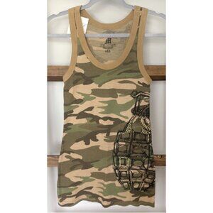 The Denim Lounge Camo Tank Top Studded Grenade Graphic Ribbed M NWT